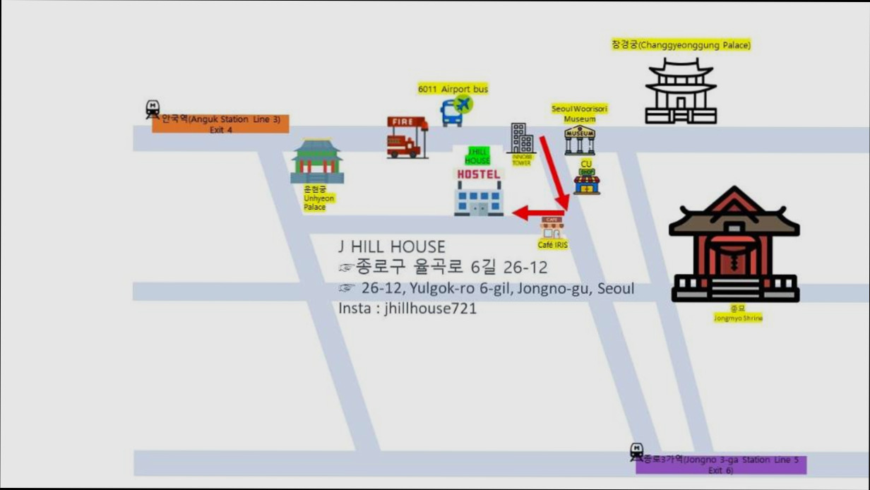 (이미지설명: 종로의 프라이빗 하우스 (15m², 침실 1개, 프라이빗 욕실 1개) - 주변 관광지 안내사진)